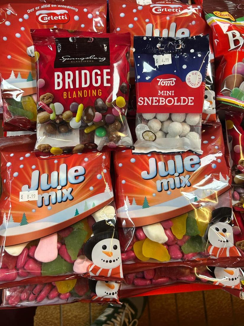Bags of Carletti Julemix and Danish Christmas sweets at Hansel Deli, Cloverdale