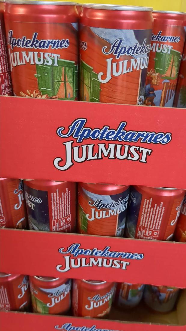 Cans of Apotekarnes Julmust Swedish Christmas soft drink at Hansel Deli