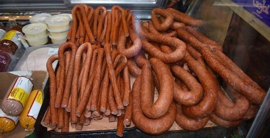 Homemade kolbassa rings and smoked sausage at Hansel Deli in Surrey BC